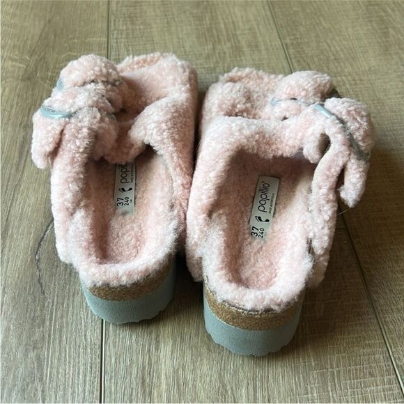 Birkenstock Papillio Arizona Teddy Shearling Slide Sandal Pink EU 37 US 6-6.5 - Picture 4 of 7